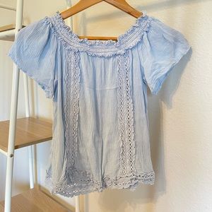 Light blue off the shoulder top